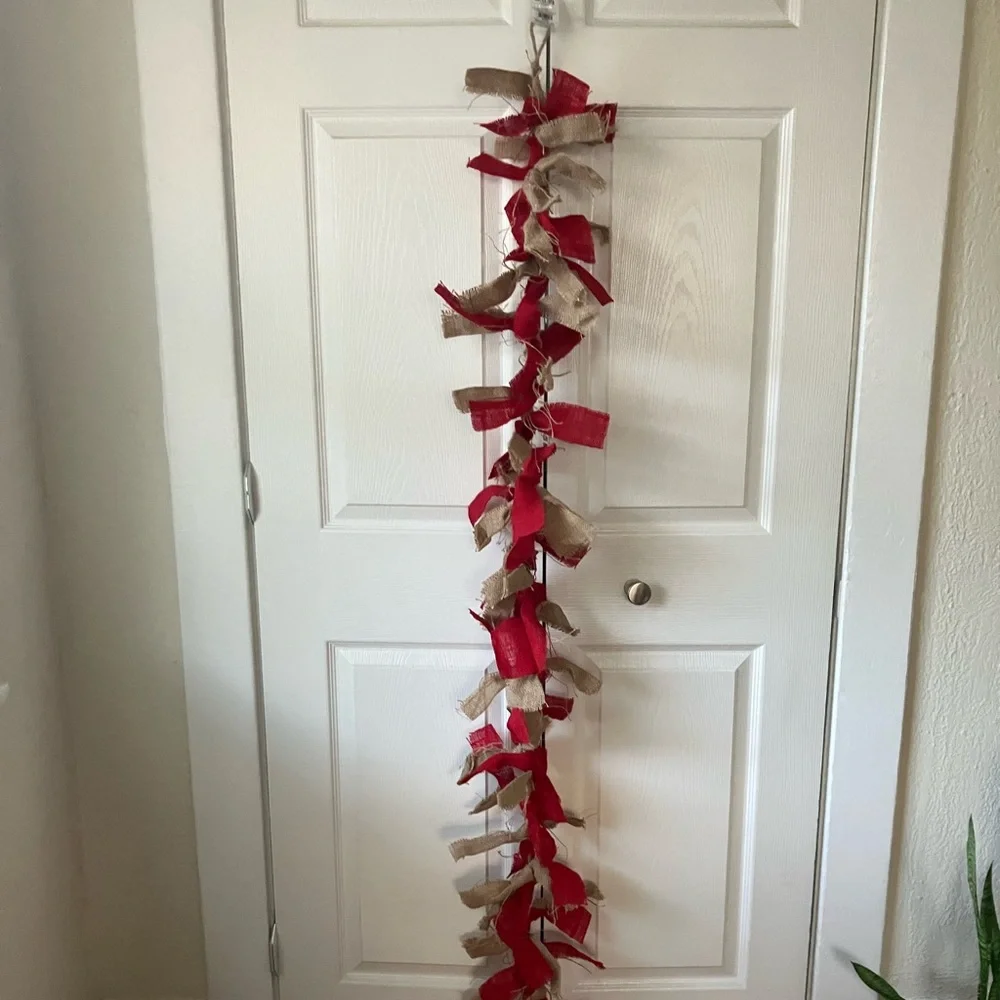Large Red & Brown Burlap Christmas Garland 6 ft NEW